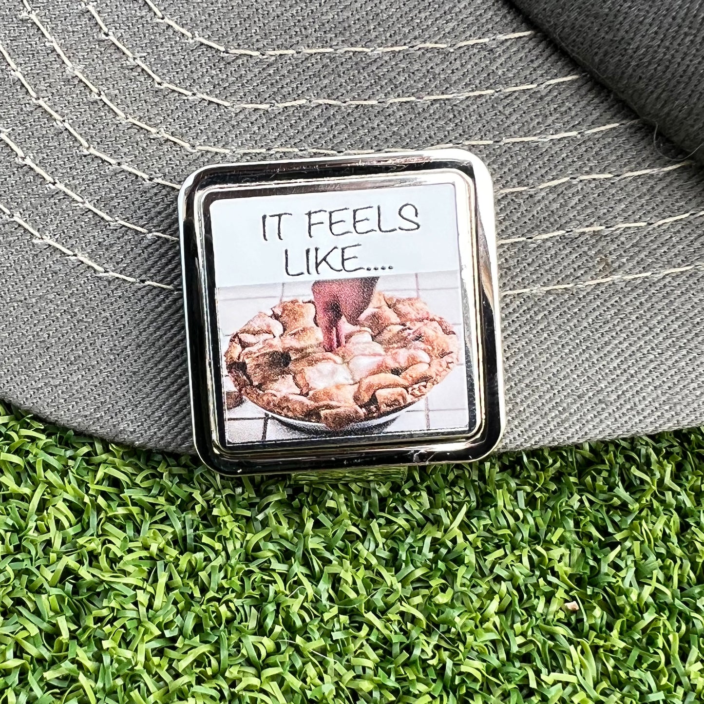 "It Feels Like…" Hat Clip Bottle Opener with Ball Marker – Funny American Pie Golf Accessory